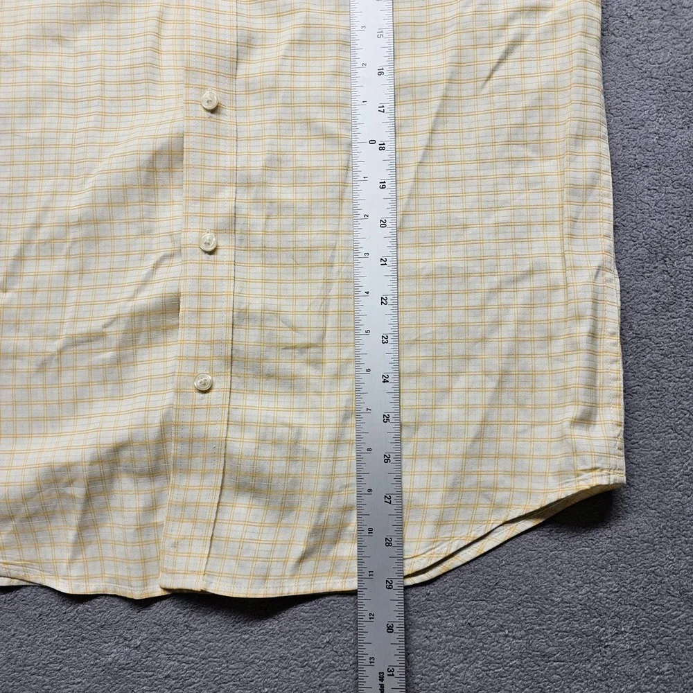 Banana Republic Mens Small Yellow White Plaid Cotton Button Down Shirt 14-14.5